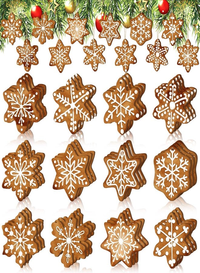 Quzzil 36 Pcs Christmas Gingerbread Ornaments for Tree Mini Snowflake Wooden Hanging Winter Xmas Ornaments with Ropes for Christmas Party Holiday Winter Crafts(Brown,Snowflake) - Image 1